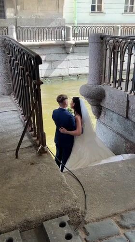 Wedding portraits along Saint Petersburg's canal steps