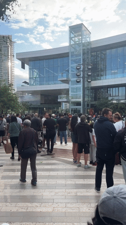Brentwood plaza fills up for an outdoor soccer watch party
