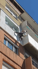 Construction workers renovate building exterior in Blagoevgrad, Bulgaria