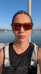 Woman in sportswear photographed at Fethiye harbor early morning