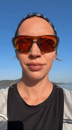 Woman in sportswear photographed at Fethiye harbor early morning