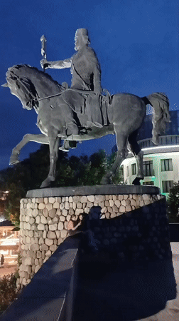 Evening stroll through Telavi's illuminated park and gardens