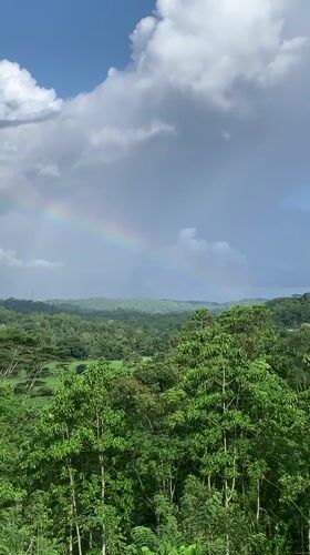 Rainbow arcs over lush Mulatiyana landscape in Sri Lanka