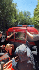Group rides in pickup truck bed in Montenegro