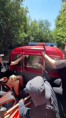 Group rides in pickup truck bed in Montenegro