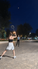 Late-night badminton in a Krasnogorsk park