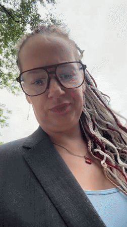Selfie moment in Moscow with a bold, distinctive look