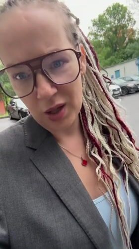 Selfie moment in Moscow with a bold, distinctive look