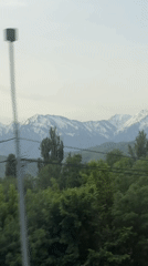 Spring scenery captured from vehicle near Almaty mountains