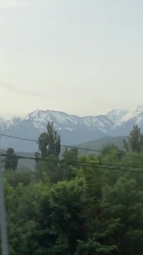 Spring scenery captured from vehicle near Almaty mountains