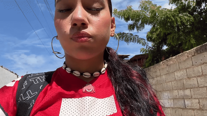 Mirror selfie session in Pampatar wearing a red sports jersey