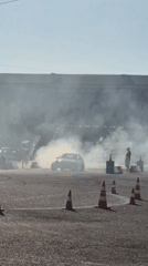 Drift competition with multiple cars running in Poti, Georgia
