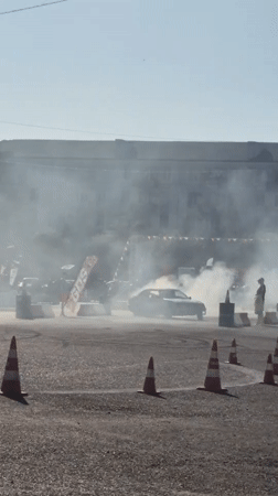 Drift competition with multiple cars running in Poti, Georgia