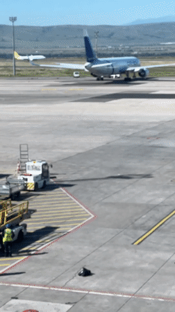 Airport worker spotted on sunny Tbilisi tarmac