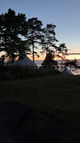 Dawn walk captured at waterfront camping site in Horten