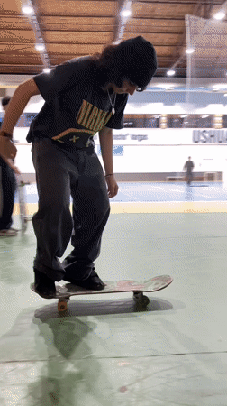 Late-night skateboarding session captured at Ushuaia gymnasium