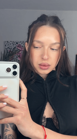 Woman records selfie video in Moscow