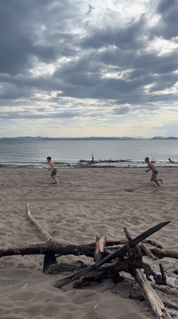 Cloudy beach day on the Yenisei shores near Krasnoturansk