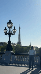 Sunny afternoon captured on Paris bridge with Eiffel Tower view