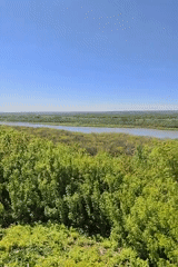 River landscape filmed from hilltop vantage point in Ufa