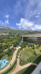 Visitors enjoy miniature golf at scenic Simeiz resort facility