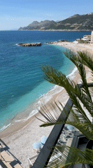 Beach scene captured from elevated view in Pečurice, Montenegro