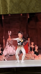 Ballet performance in jester costume on a Ufa stage