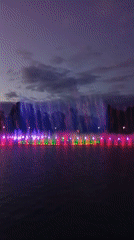 Evening fountain light show at Centennial Hall, Wrocław