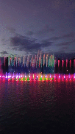 Evening fountain light show at Centennial Hall, Wrocław
