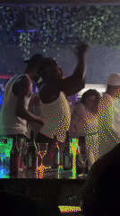Group dancing at nightclub in Bobrovo, Russia early morning