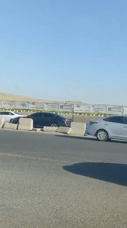 Vehicle dashcam captures roadway scene in Jeddah