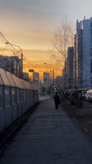 Evening street scenes documented across Krasnoyarsk, Russia