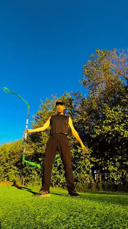 Ribbon stick routine in a Karaganda field