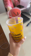 Festival cups spotted at desk in Kragujevac, Serbia