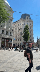 Vienna street scene captured showing pedestrian area with stone paving