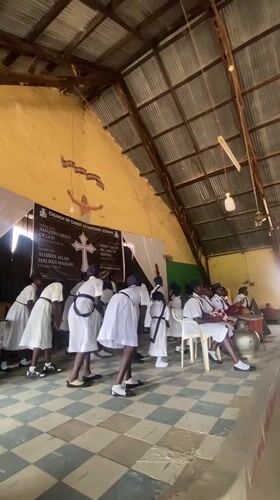 Youth choir performs coordinated dance at Nigerian church service