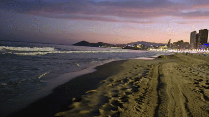 Evening beachfront leisure documented in Benidorm, Spain