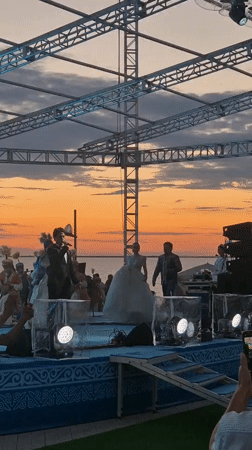 Outdoor stage performance at sunset in Kokshetau, Kazakhstan