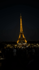 Eiffel Tower glowing gold against the Paris night sky