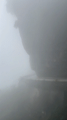 Tourists in life vests navigate foggy Zhangjiajie mountain roads