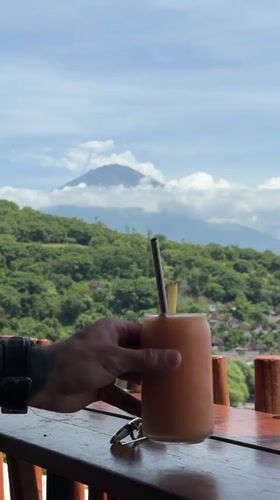 Morning coastal breakfast scene captured in Abang, Indonesia