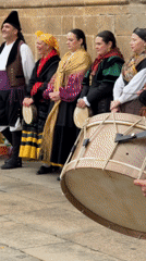 Traditional folk dancers perform in Santiago de Compostela plaza