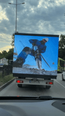 LED ad truck cruises through Plovdiv with construction-themed display