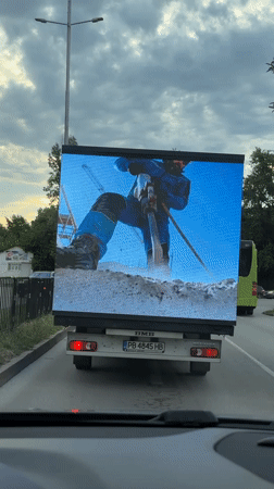 LED ad truck cruises through Plovdiv with construction-themed display