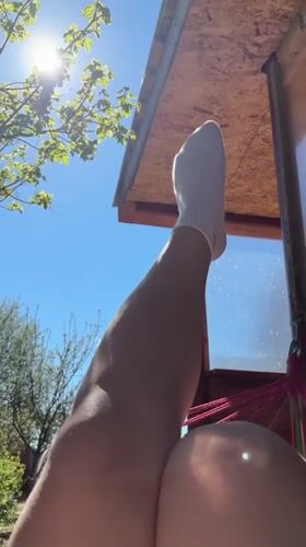 Morning outdoor relaxation and remote work in Prikamskii, Russia