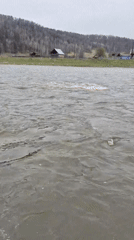 Two people boat on river in Новомунасипово under overcast skies