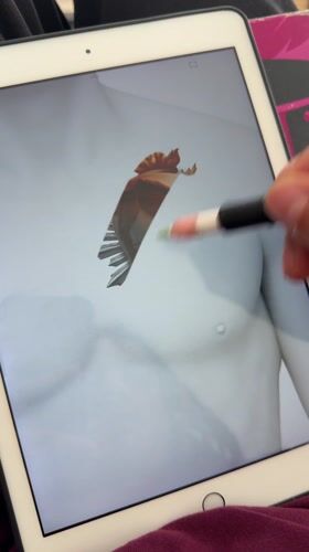 Artist creates religious digital illustrations on iPad in Yaiza