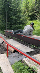 Rollerblading session at a forest skate park in Divnogorsk