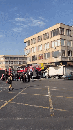 Flags and military presence on Tehran streets