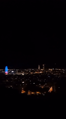 Barcelona skyline captured at night with active construction crane